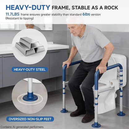 Loyoda Heavy-Duty Steel Toilet Safety Rail | 350 lb Capacity, Foldable, Blue