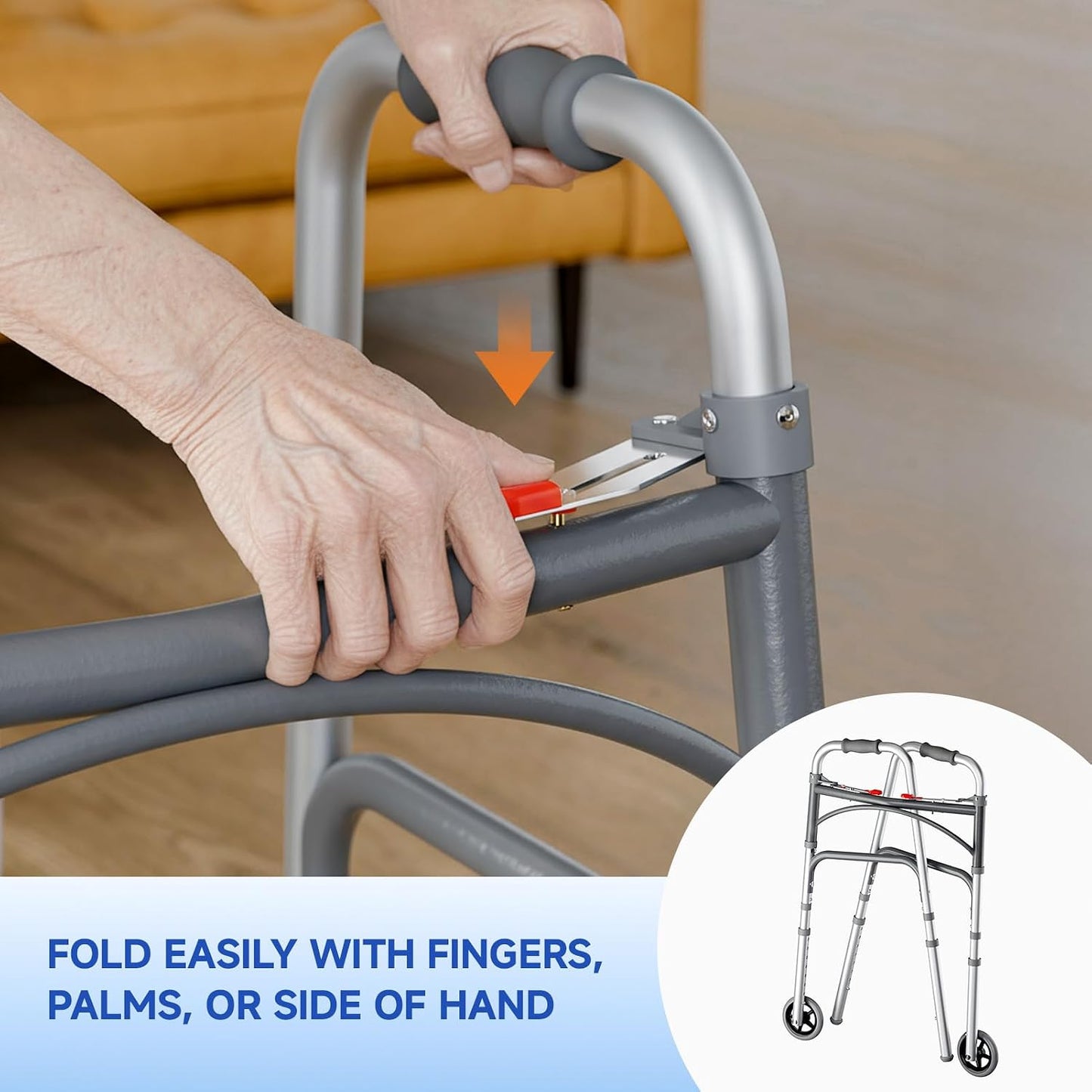 Loyoda Folding Walker with Tray for Seniors | 5'' Wheels, Height Adjustable, 350 lb