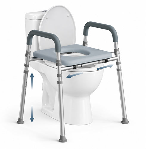 Loyoda Raised Toilet Seat Riser with Handles | 350 lb, Adjustable, Gray