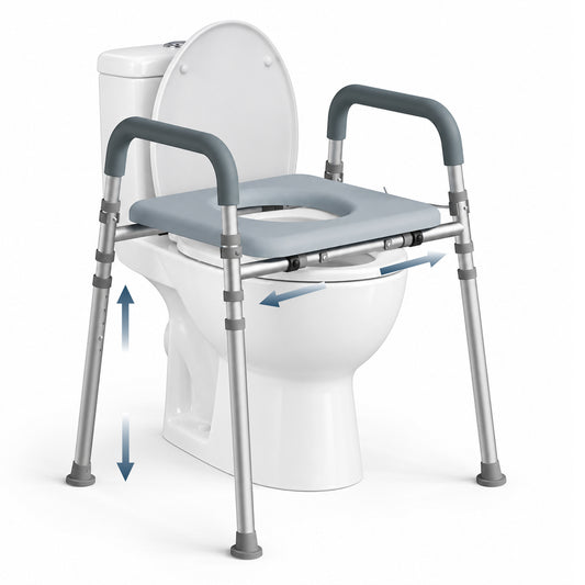 Loyoda Raised Toilet Seat Riser with Handles | 350 lb, Adjustable, Gray