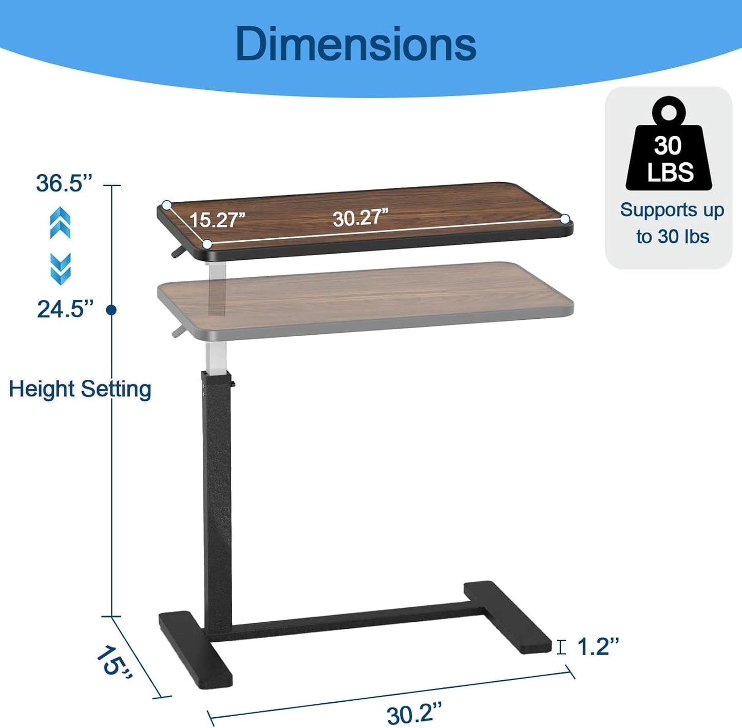 Loyoda Adjustable Overbed Table with Lockable Wheels & Cup Holder, Walnut