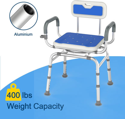 Loyoda 360° Swivel Shower Chair with Padded Armrests | 350 lb, Blue