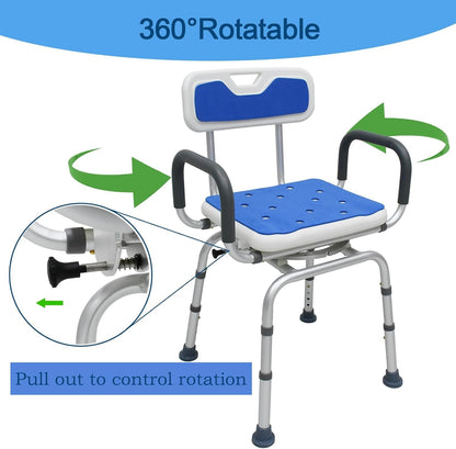 Loyoda 360° Swivel Shower Chair with Padded Armrests | 350 lb, Blue